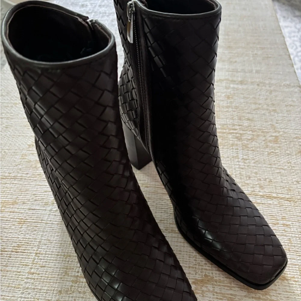 PAIGE chocolate brown woven ankle boots - Picture 3 of 5